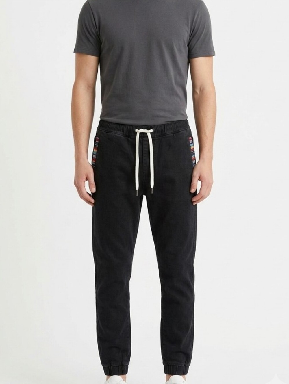 Wowie Black Rambler Joggers Mens Medium Casual Stretch Aztec Pocket Trim Pants